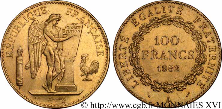100 francs génie, tranche inscrite en relief Dieu protège la France 1882 Paris F.552/5 SUP 