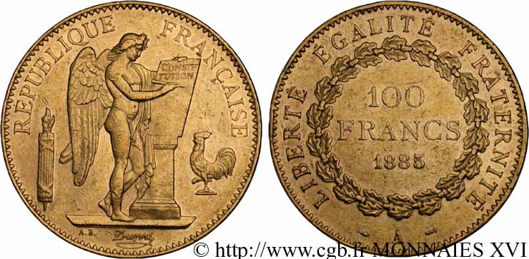 100 francs génie tranche inscrite en relief Dieu protège la France 1885 Paris F.552/6 XF 