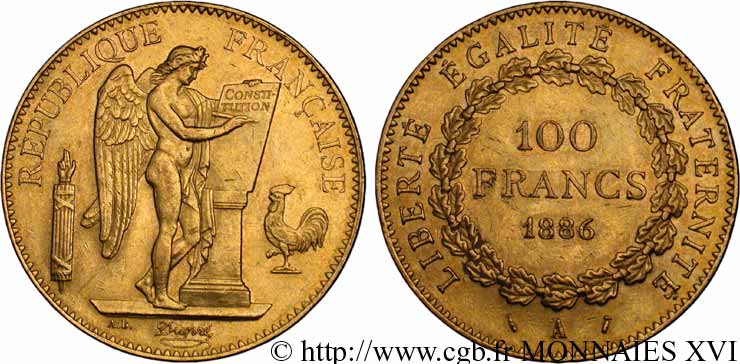 100 francs génie, tranche inscrite en relief Dieu protège la France 1886 Paris F.552/7 EBC 