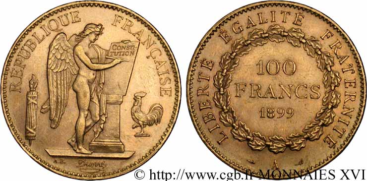 100 francs génie, tranche inscrite en relief Dieu protège la France 1899 Paris F.552/12 SPL 