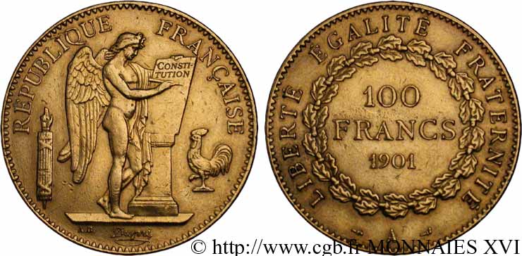 100 francs génie tranche inscrite en relief Dieu protège la France 1901 Paris F.552/14 BB 