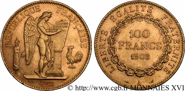 100 francs génie tranche inscrite en relief Dieu protège la France 1903 Paris F.552/16 AU 