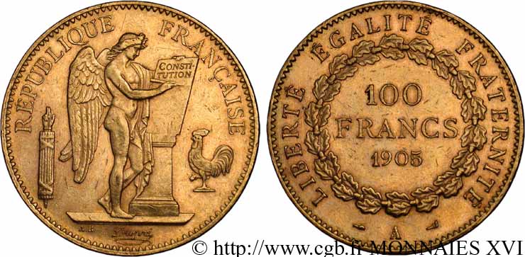 100 francs génie tranche inscrite en relief Dieu protège la France 1905 Paris F.552/18 XF 