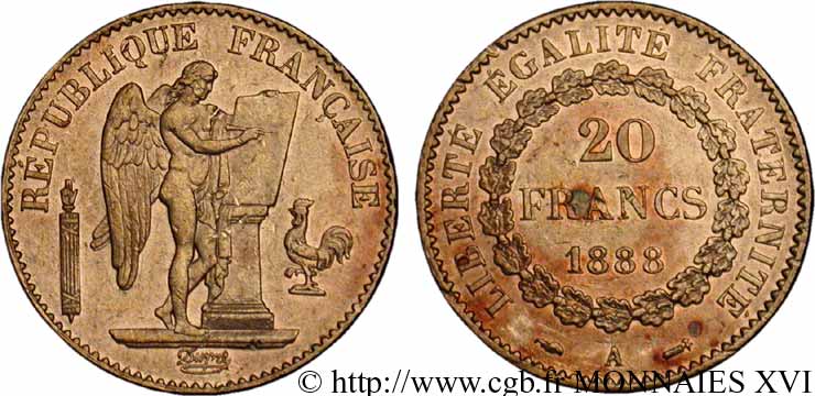 20 francs génie, Troisième république 1888 Paris F.533/11 TTB 
