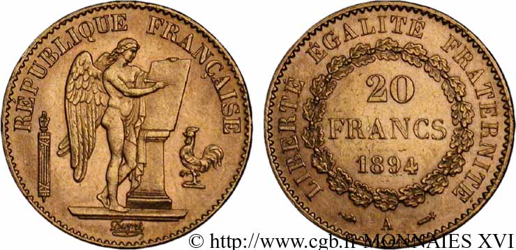 20 francs génie, Troisième république 1894 Paris F.533/18 SPL 