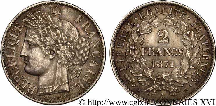2 francs Cérès, avec légende 1871  Paris F.265/3 SUP 