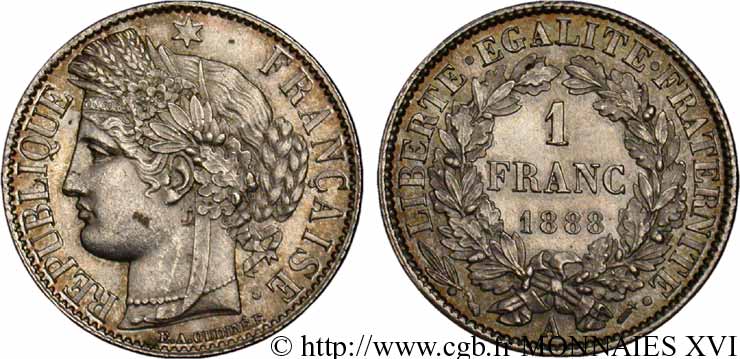 1 franc Cérès Troisième république 1888 Paris F.216/10 SUP 