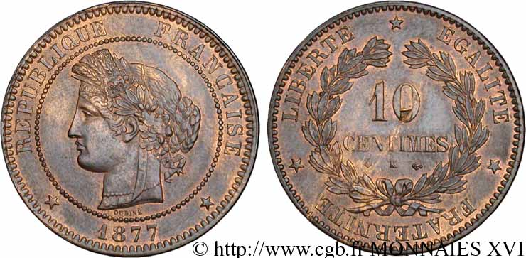 10 centimes Cérès 1877 Bordeaux F.135/19 EBC 
