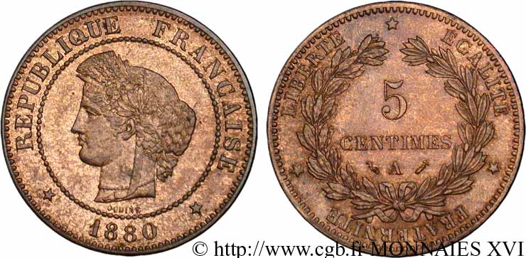 5 centimes Cérès 1880 Paris F.118/21 VZ 