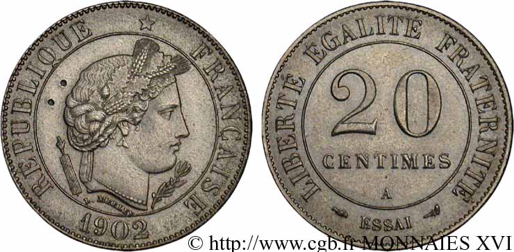 Essai de 20 centimes Merley 1902 Paris VG.4453  AU 
