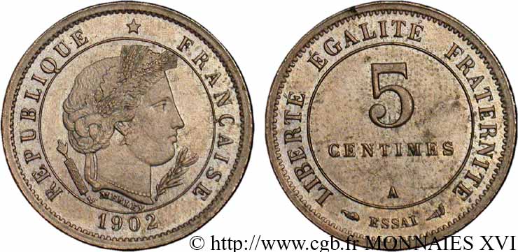 Essai de 5 centimes Merley 1902 Paris VG.4454 var. SPL 