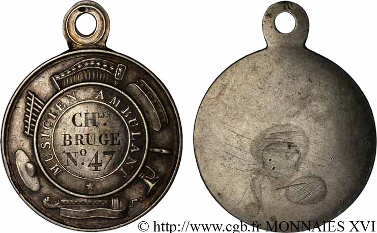 MUSIQUE, ARTS ET CONCERTS Médaille à bélière pour servir de laisser-passer à un musicien ambulant au nom de Charles Bruge q.BB