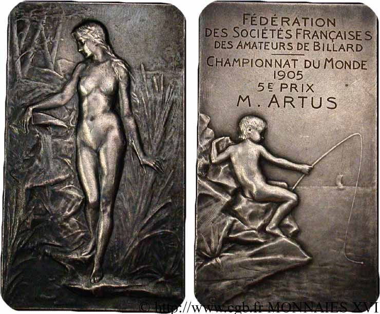 DRITTE FRANZOSISCHE REPUBLIK Médaille rectangulaire 5e prix du championnat du monde de billard SS