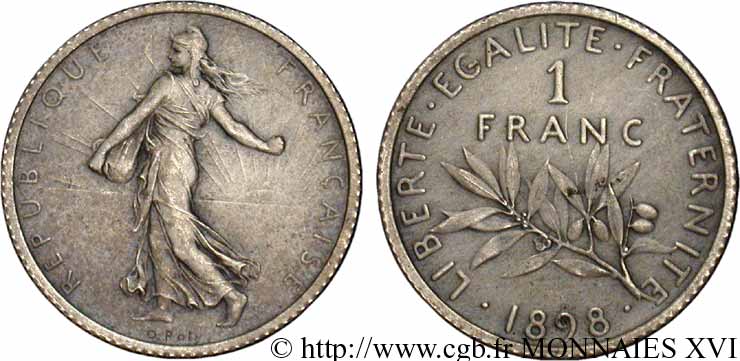 1 franc Semeuse, flan mat 1898 Paris F.217/2 SC 