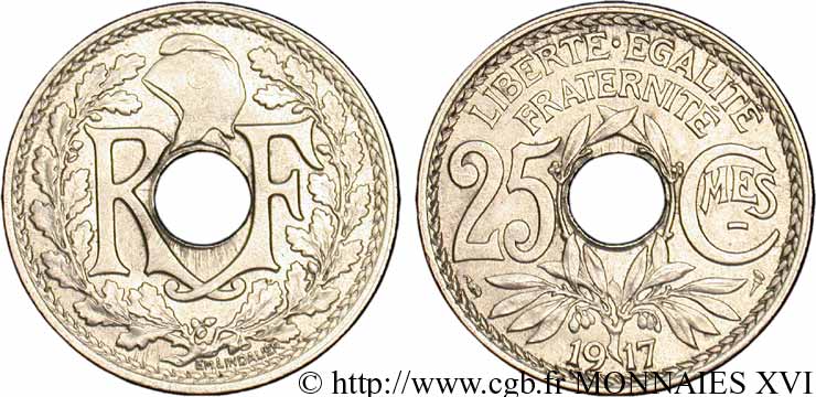 25 centimes Lindauer, Cmes souligné 1917 Paris F.170/5 SPL 