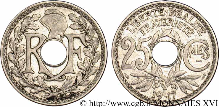 25 centimes Lindauer, Cmes souligné 1917 Paris F.170/5 VZ 