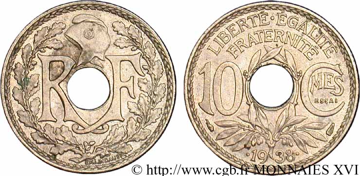 Essai de 10 centimes Lindauer, ESSAI en relief 1938 Paris VG.5486  SUP 