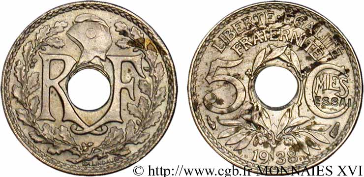 Essai de 5 centimes 1938 Paris VG.5489  SPL 