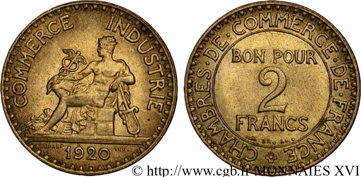 2 francs Chambres de commerce 1920 Paris F.267/2 SUP 
