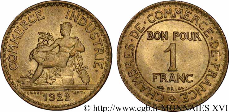 1 franc Chambres de commerce 1922 Paris F.218/4 VZ 