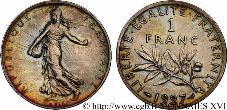 Piéfort argent de 1 franc Semeuse 1927 Paris F.217/P SC 