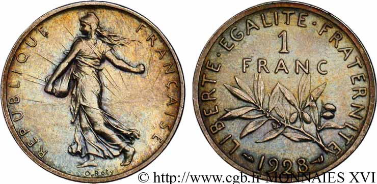 Essai - piéfort argent de 1 franc Semeuse 1928 Paris Maz.2582  AU 