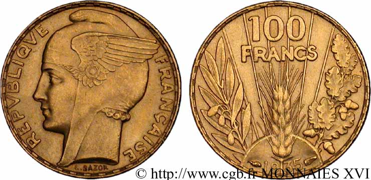 100 francs or, Bazor 1935 Paris F.554/6 EBC 