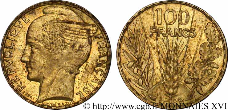 Essai de 100 Francs, Bazor en bronze-aluminium 1929 Paris VG.5216 var. SPL 