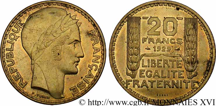 Essai de 20 francs Turin 1929 Paris VG.5242  AU 