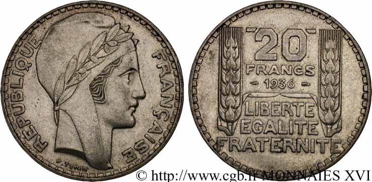 20 francs Turin 1936 Paris F.400/7 MBC 