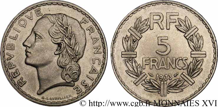 Essai de 5 francs Lavrillier en nickel, avec différents 1933 Paris F.336/1 AU 