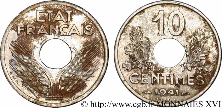 Essai de 10 centimes en fer 1941 Paris VG.-   AU 