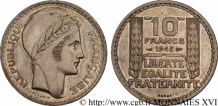 Essai de 10 francs Turin, grosse tête 1945 Paris F.361/1 AU 