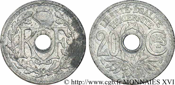 20 centimes Lindauer zinc 1946 Beaumont-le-Roger F.155/6 SPL 
