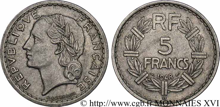 5 Francs Lavrillier en aluminium 1948 Beaumont-le-Roger F.339/15 BB 