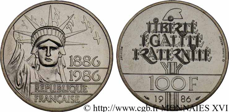 Piéfort argent de 100 francs Liberté (Statue de la) 1986 Paris F.454/2P SC 
