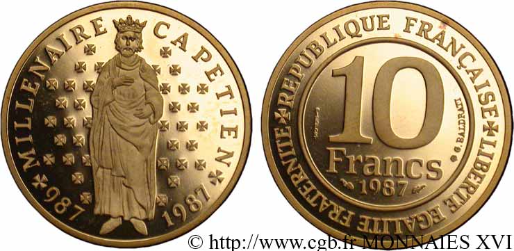 Piéfort or de 10 francs millénaire capétien 1987 Paris F.371/2P MS 