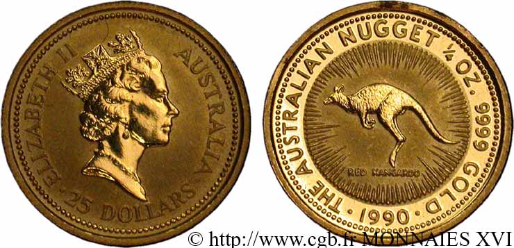 AUSTRALIA - ELISABETH II 25 dollars ou 1/4 once 1990  AU 