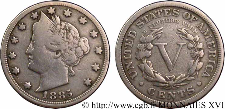 UNITED STATES OF AMERICA 5 cents  Liberté  1885 Philadelphie VG 