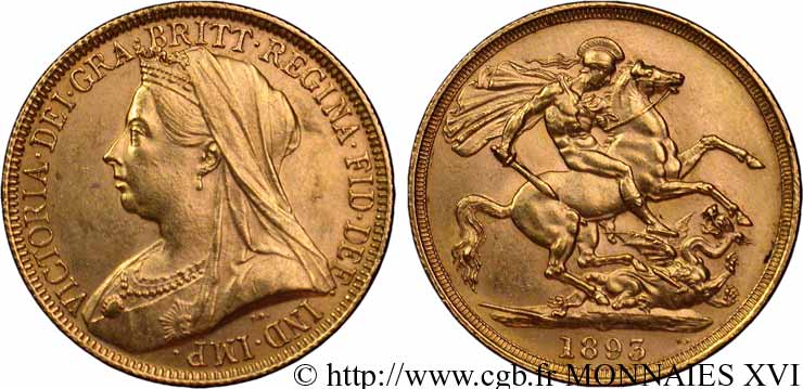 GREAT-BRITAIN - VICTORIA Two Pounds (double souverain), vieille tête 1893 Londres AU 