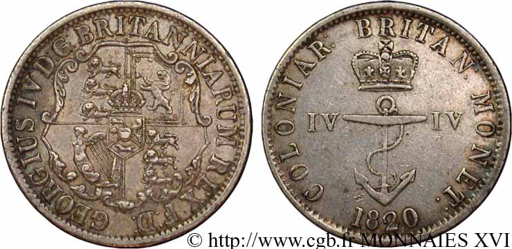 COLONIES BRITANNIQUES - GEORGES IV Quart de dollar 1820 Londres BB 