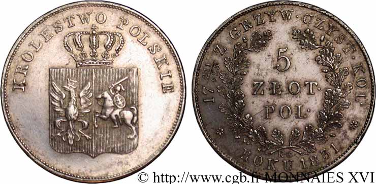 POLAND - UPRISING 5 zloty 1831 Varsovie AU 