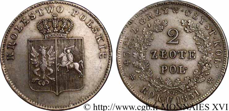 POLOGNE - INSURRECTION DE POLOGNE 2 zloty 1831 Varsovie TTB 