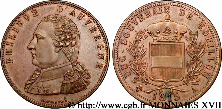ARDENNES - DUCHÉ DE BOUILLON - PHILIPPE D AUVERGNE Essai apocryphe en bronze du module de 5 francs VZ