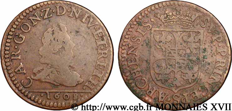 ARDENNES - PRINCIPALITY OF ARCHES-CHARLEVILLE - CHARLES I GONZAGA Liard au buste fin VF