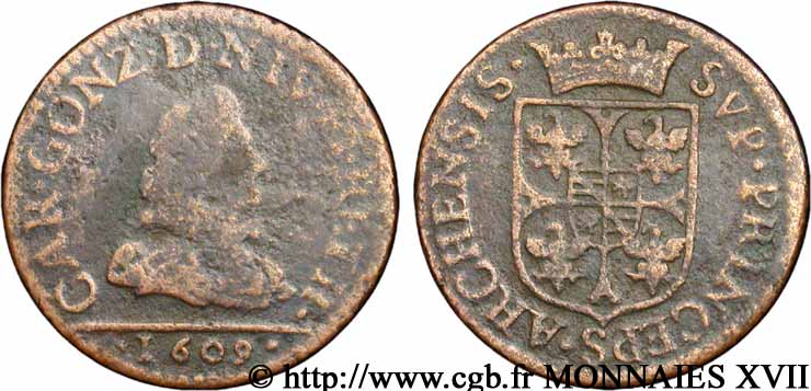 ARDENNES - PRINCIPAUTY OF ARCHES-CHARLEVILLE - CHARLES I OF GONZAGUE Liard au buste fin VG