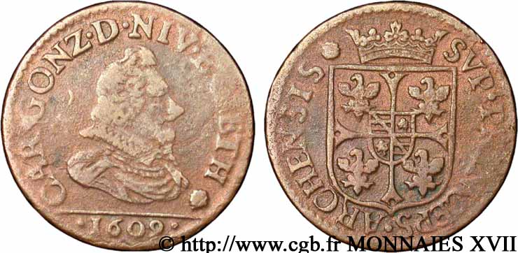 ARDENNES - PRINCIPALITY OF ARCHES-CHARLEVILLE - CHARLES I GONZAGA Liard au buste large VF