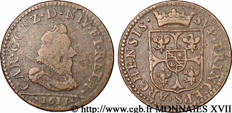 ARDENNES - PRINCIPAUTY OF ARCHES-CHARLEVILLE - CHARLES I OF GONZAGUE Liard au buste large VF