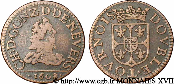 ARDENNES - PRINCIPAUTY OF ARCHES-CHARLEVILLE - CHARLES I OF GONZAGUE Double tournois MB/q.BB