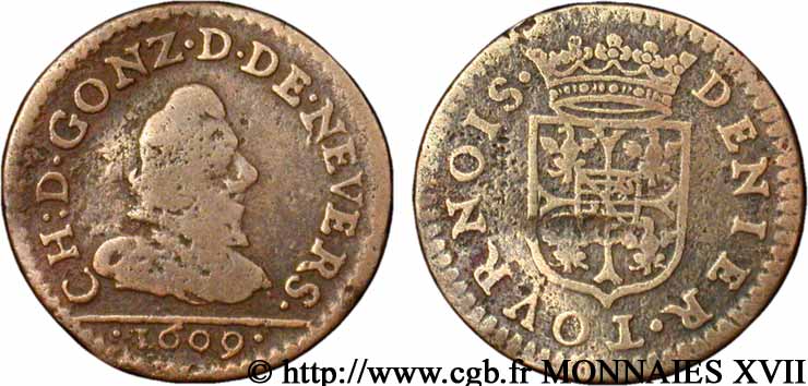 ARDENNES - PRINCIPAUTY OF ARCHES-CHARLEVILLE - CHARLES I OF GONZAGUE Denier tournois BC